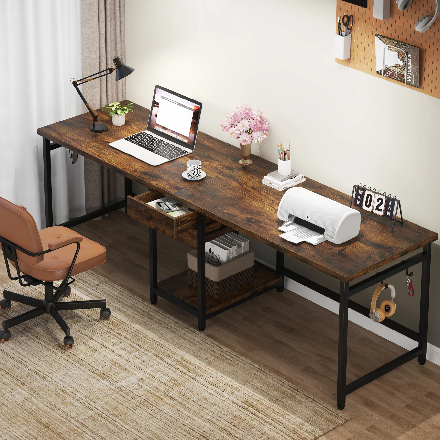 Home Office With Two Desks - Tribesigns 78,74'' Biurko dla dwóch osób