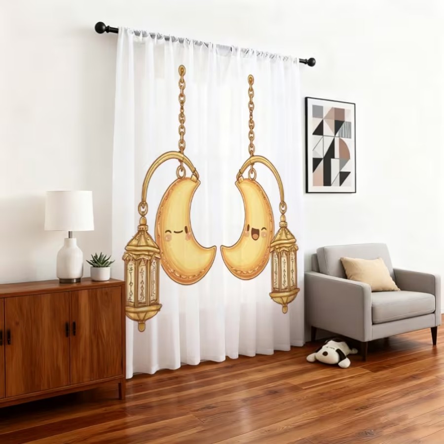 Home Office Lamp - 2 szt. Przezroczyste zasłony z nadrukiem