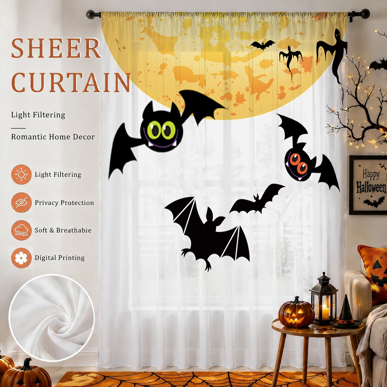 Home Office With Plants - Przezroczysta zasłona gradientowa na Halloween, wysokiej