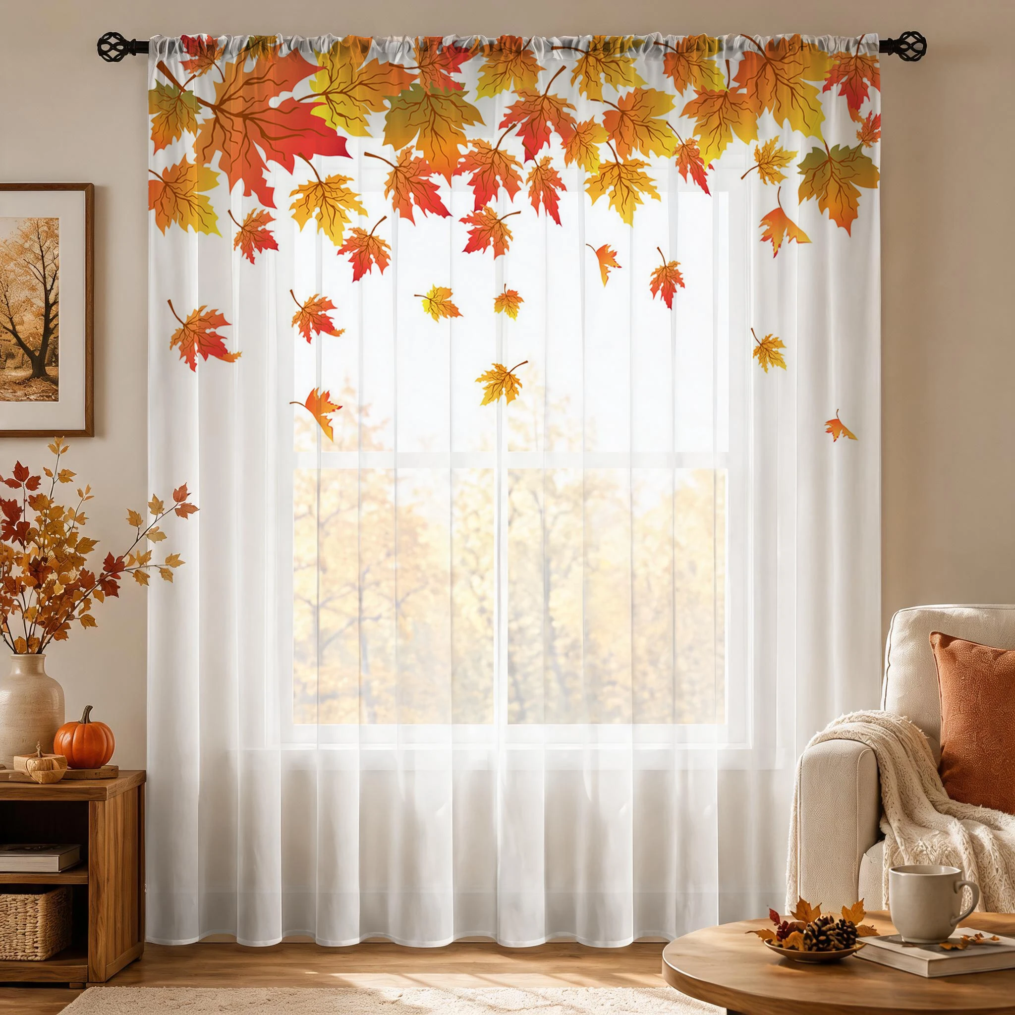 Zasłona woalowa z motywem liśc – Home Office With Plants recenzja i cena
